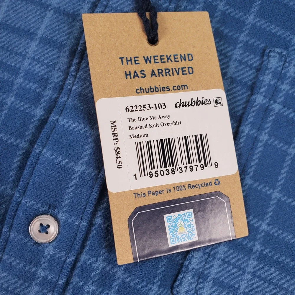 Chubbies The Blue Me Away Brushed Knit Overshirt Mens Medium Blue Plaid